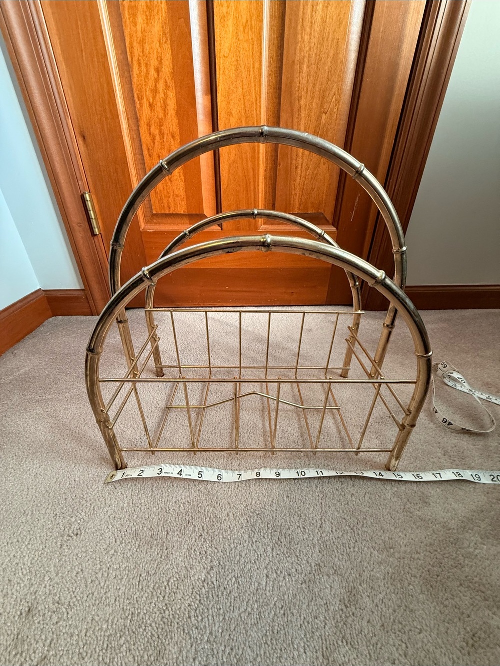 Vintage 1970s Brass Faux Bamboo Magazine Rack Hollywood Regency MCM